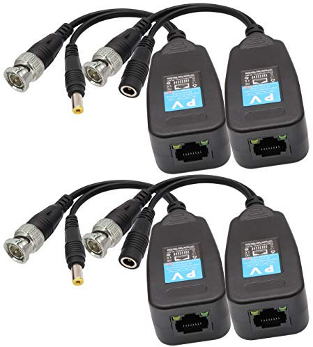 AAOTOKK Video Balun RJ45 zu BNC Transceiver Sender HD-CVI/TVI/AHD/CVBS mit Stromanschluss für 1080P 3MP 4MP 5MP 8MP CCTV Sicherheit DVR Überwachungskamerasystem (2 Paare-19 cm)