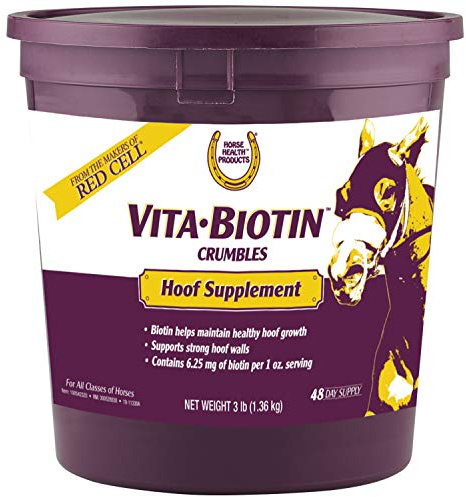 Horse Health Vita Biotin Crumbles Horse Hoof Supplement, Biotin Supplement Supports Healthy Hoof Growth, Strong Walls, Prevents Cracks & Chipping, 3 lbs, 48-Day Supply