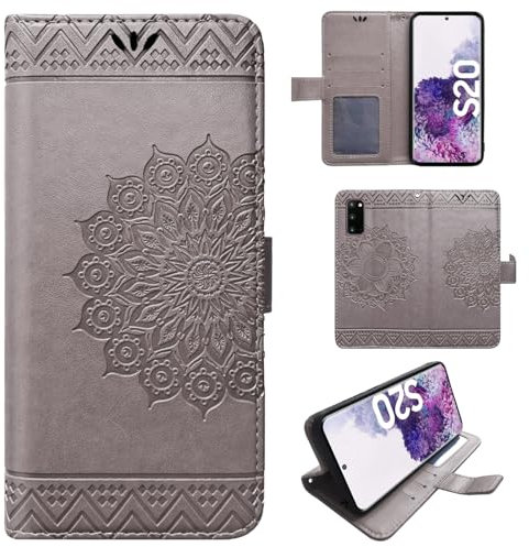 Hülle Kompatibel mit Samsung Galaxy S20 | Klapphülle Schutzhülle mit Kartenfächer Kompatibel für Galaxy S20 | Magnetverschluss Klapphülle | Grau