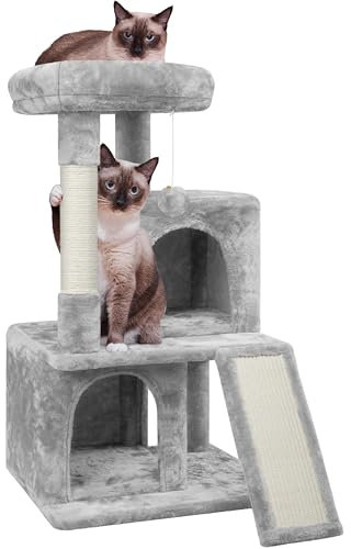 Yaheetech 92cm Cat Tree Cat Tower with Double Condo Scratching Post Dangling Ball for Kittens, Light Grey