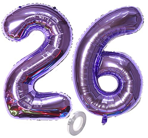 Luftballons Zahl 26, Zahl ballon 26 lila Luftballons 26. Geburtstag deko frau Folienballon 26 Zahlballons 26 lila XXXL 40 Riese Aufblasbar Helium Ballon 26 jahre Geburtstag Deko frauen lila(26)