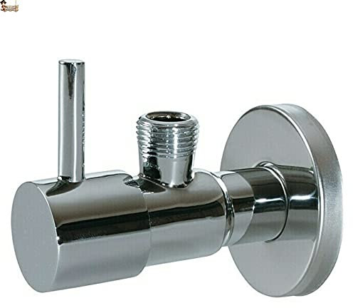 BricoLoco Llave de paso agua. Llave corte escuadra macho macho. Cierre cerámico. En latón cromado. Grifo lavabo, fregadero, cisterna, lavadora, para latiguillos. Diseño círculo. (1)