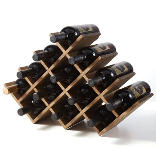 KIRIGEN hölzernes13-Flaschen-Weinregal, 4-stufiges Holz-Wein-Displayregal, Stand- und Theken-Weinaufbewahrungsregal, Flaschenhalter & Glasregal für Schrank.gelb-braun