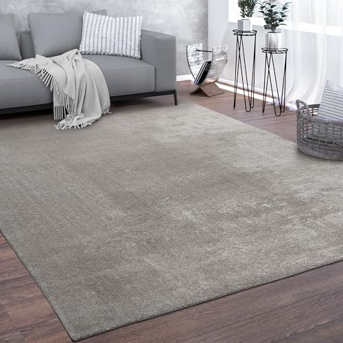 Paco Home Teppich Wohnzimmer Kurzflor Weich rutschfest Modern Einfarbiges Muster Grau, Grösse:100x200 cm