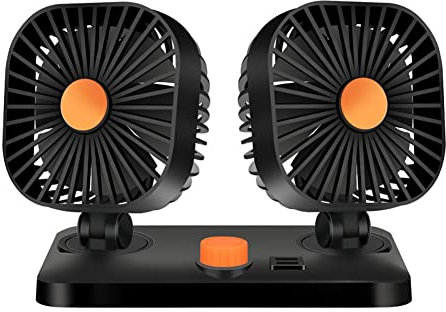 iSpchen Ventilateur De Voiture, Ventilateur Voiture USB Mini Ventilateur De Voiture à Double Tête Ventilateur Double USB Portable Ventilateur Silencieux 360 Degrés Rotatif Ventilateur De Bureau