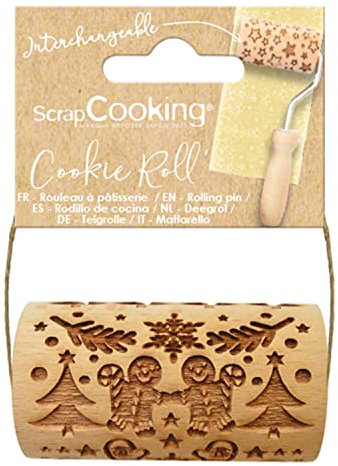 SCRAP COOKING - Mini rouleau bois Bonhomme pain d'épices - Décos Empreintes Gravées en Relief - Moule Décoration Biscuits, Sablés, Cookies - 5305