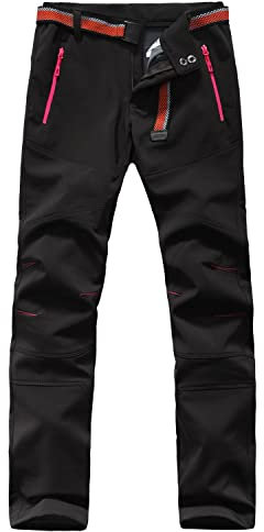 VERTAST Damen Wanderhose Warm Gefüttert Winddicht Winter Softshellhose Skihose Snowboardhose Trekkinghose Outdoorhose zum Wandern und für viele Outdoor-Aktivitäten, Schwarz Rot, S