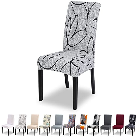 Lydevo Funda para Sillas Comedor Pack 6 Fundas para Sillas Ajustables Elásticas Desmontables Lavables Fundas Sillas con Respaldo Alto Protectora Cubiertas para Sillas para Comedor,Flor Gris