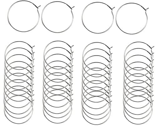 LOREC 200 Pieces Silver Wine Glass Charm Rings 25mm Earring Beading Hoops Round Alloy Wine Glass Markers Hoop Earring Findings for Party, DIY Craft Making, Hoop Earrings Making