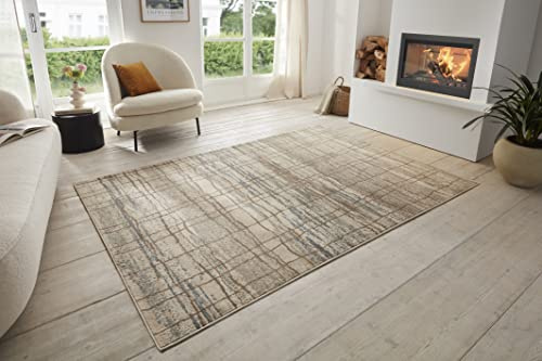 Hanse Home Jord Designer Rug - Flat Weave Vintage Style Abstract Modern Geometric Pattern, Oeko-Tex Living Room Rug for Dining Room, Children's Room, Teenager's Room, Hallway - Cream Blue, 120 x 170