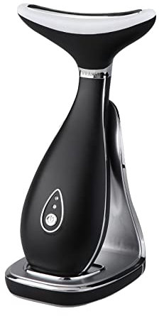 VRAIKO LILY Hals Gesicht Massagegerät Gesichtsformer Hautverjüngungsgerät mit Thermo, Triple Action LED und Vibration, für Anti-Aging, Lifting und Straffung schlaffe Haut (Schwarz)