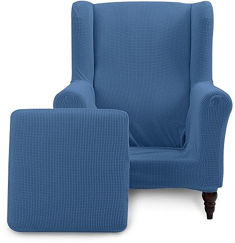 TIANSHU Ohrensessel überzug, Ohrensessel Sesselbezug Enthält 1 Stuhlbezug und 1 Stuhlkissenbezug Stretch rutschfest Sesselschoner Abnehmbarer Sesselhusse Waschbarer (Tippe A, Denim Blue)