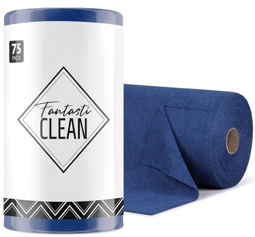 Fantasticlean Mikrofaser Reinigungstücher, 75 Stück pro Rolle Abreißbare Putztücher, Wiederverwendbare Fusselfreie Lappen für Auto, Küche und Haus 30x30cm-Marineblau