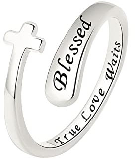 Gilieyer Kreuz Ringe, Christliche Ringe Offener Verstellbar Inspirierende Ringe Jesus Kreuz Ring Bibel Kreuz Schmuck für Damen Herren (Blessed Silber)