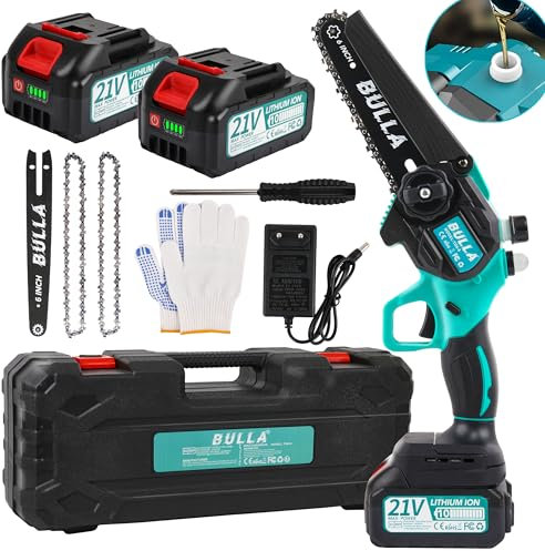 Mini Motosega elettrica a Batteria per Potatura, 6 Pollici con Motori Brushless e con 2 Batteria 4000mAh, per Tagliare Legna, Potare Rami, Giardini