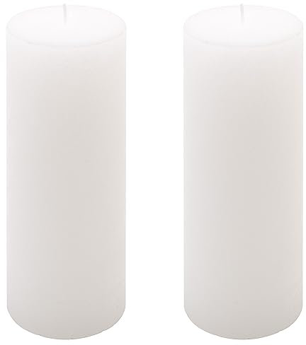 Rustik-Kerze Höhe 20 cm Ø 7,5 cm lange Brenndauer Rund-Kerze Säulenkerzen Kerzen-Deko Tafelkerzen Weihnachts-Kerzen Hochzeits-Deko (weiß, 2)