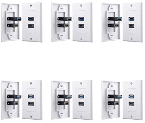 KLKNE 6 x 2 puertos + USB 3.0 hembra pared placa frontal panel enchufe extensor blanco