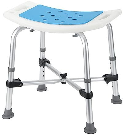 Izrielar Tabouret de douche pour personnes âgées, hauteur réglable de 38 à 54 cm, siège de salle de bain en aluminium avec double barre transversale renforcée et coussin, antidérapant, jusqu'à 180 kg