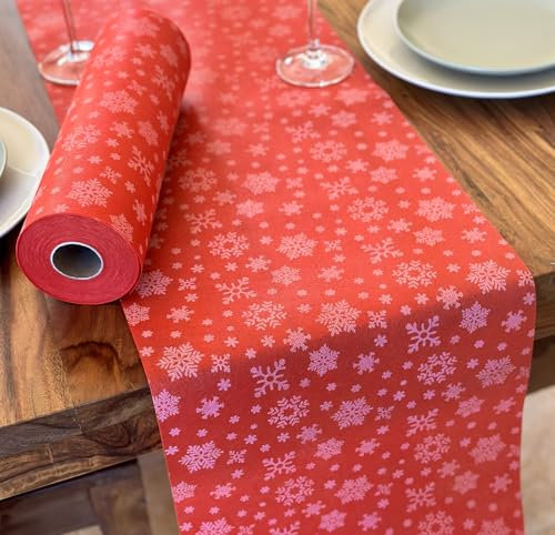 NATUARTE, Tischläufer Weihnachten, 25 Meter x 30 Zentimeter, Vlies, Deko Tischband, Tischdekoration, Dekor Taufen Kommunionen Hochzeit Geburtstage, Tischläufer Rolle,Farbe rote und weiße