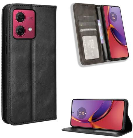 UPLAI Portefeuille Coque pour Motorola Moto G84 5G, Très Mince Antichoc Fermeture Magnétique Folio Housse avec Emplacement Carte Béquille, Premium PU Cuir Étui.Noir