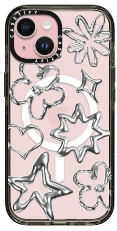 CASETiFY Impact Schutzhülle für iPhone 15 [Kompatibel mit Magsafe / 4X Falltest in Militärqualität / 2,5 m Fallschutz] – Chrome Doodles - Schwarz