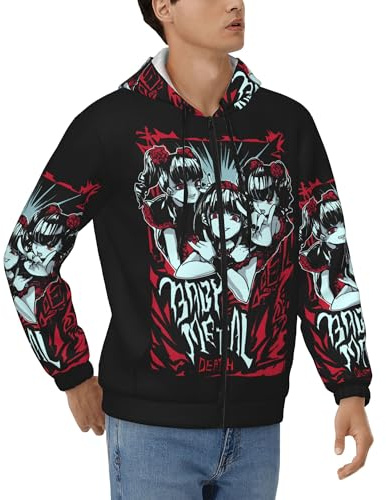 JALCH Babymetal Logo Full Zip Hoodie Herren Kapuzenpullover Langarm Sweatshirts mit Taschen lässige Oberbekleidung Pullover Für Männer