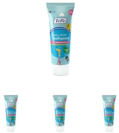 TePe Daily Kids Zahnpasta, milde Minze, 3-6 Jahre, tägliche Fluoridzahnpasta für Kinder zur Vorbeugung von Karies, altersgerechter Fluoridgehalt (Packung mit 4)