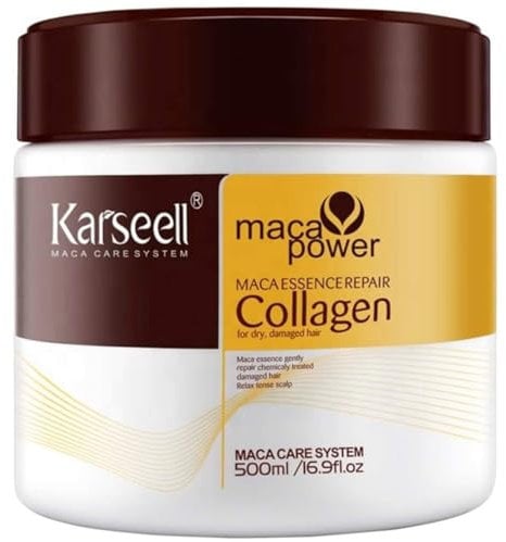 Karseell MACA CARE SYSTEM Maschera Capillare Collagene Idratazione Riparazione Anticrespo Capelli Secchi Danneggiati Colorati Lisciati Olio Argan Cocco Maca Senza Solfati Morbidezza Brillantezza 500ml