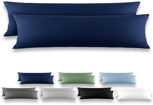REDKEY Seitenschläferkissen Bezug 40x145 cm 2er Set Kopfkissenbezug - Mikrofaser Kissenhülle für Kissen, Kopfkissenbezüge mit Laschenvershluss, 40 x 145 Kissenbezug Dunkelblau