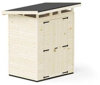 Upyard Abri de Jardin Strongbox M - Robuste Cabane à Outils en Bois avec Fondations Imprégnées et Toit en Plastique Extra-Résistant, 163x127 cm, Naturel