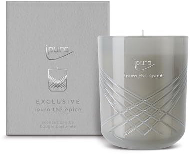 ipuro Exclusive Elegante Duftkerze - THÉ EPICÉ mit erhöhtem Duftölanteil | Hochwertige Duftkerze im Glas | Kerze mit Matcha, Zitrone & Jasmin Duft Aroma | Raumduftkerze in grau 270g