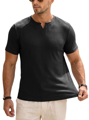 Muscle Cmdr Men’s Henley T-Shirt Short & Long Sleeve V Neck Slim Fit Soft Stretch Casual Athletic Tee Medium Weight