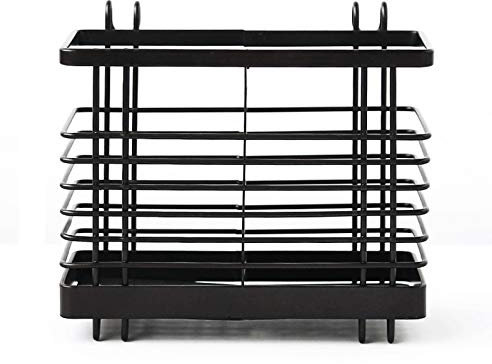 QTANZIQI Escurridor de Cubiertos de Acero al Carbono Colgante: Estante de Secado de Utensilios rústico marrón Oscuro para Tenedores, Cuchillos y cucharas (tamaño pequeño)