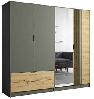 Armoire 4 Portes avec Miroir + 2 tiroirs Rimini