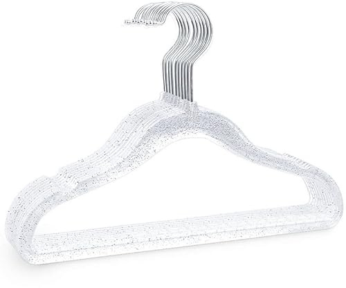 10 Stück Kleiderbügel aus Kunststoff, 40 cm, glitzernd, transparent, Kristall, nahtlos, für Schrank, Kleiderschrank, geschnittene Kleidung, Kleiderbügel für Erwachsene, Schrank (Silberner Glitzer)