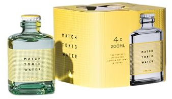 Match Tonic Indian, Acqua Tonica, 4 bottiglie da 200ml, per Gin Tonic London Dry Premium, Note Secche con Aromi di Citronella, Limone e Pompelmo, Basso Contenuto di Zucchero, Materiale 100% Riciclato
