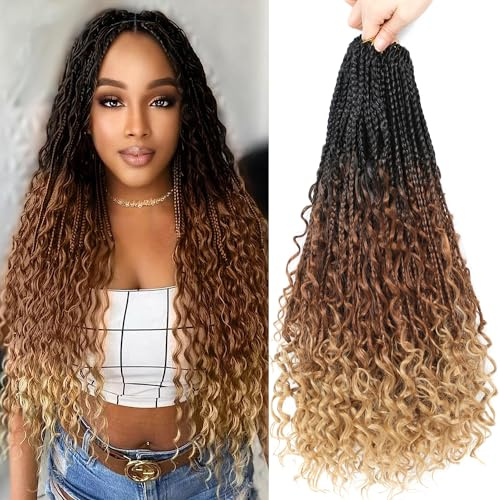 ZIYANGBABA Boho Goddess Braids Crochet Hair for Black Women 22 Inch 8 Packs Bohemian Crochet Braids Hair Extensions with Curly Ends Boho Box (1B/30/27, 22 Inch (Pack of 8))