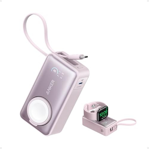 Anker MagGo Powerbank für Apple Watch, offiziell Zertifiziert, 10.000mAh kompaktes Akkupack mit integriertem USB-C-Kabel, 35W Max., für iPhone 15 Serie, Samsung, iPad, AirPods und mehr