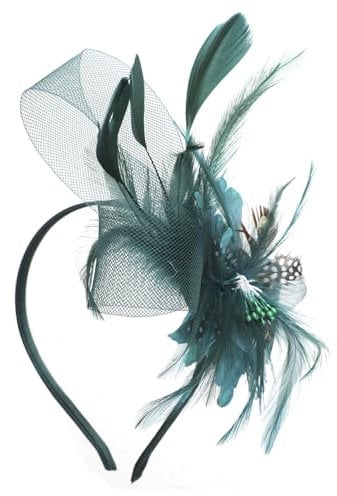 Women Feather Mesh Headband Retro Bridal Flower Headpiece Ladies Ascot Races Floral Fascinator Cocktail Ball Tea Party Head Band Headwear (Green, One size)