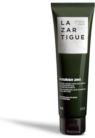 Lazartigue Nourish 2 in 1 Shampoo, sehr pflegend und nicht schäumend, angereichert mit Shea, keine Reibung oder Bruch, reinigt das Haar intensiv in einem Schritt, 150 ml