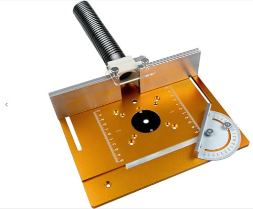 JDQTPOET Router Table Insert Plate, Aluminum Router Plate for Woodworking, Router Table Plate with Back Fence & Angle Ruler, Trimming Machine Flip Board Engraving Auxiliary Tool, Gold