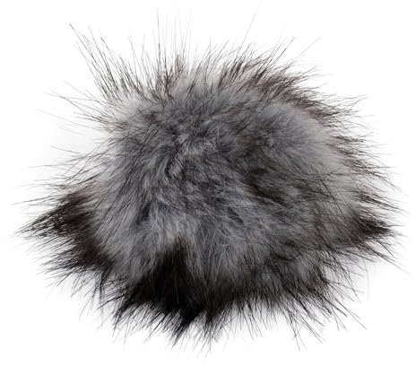 Fell Pompom mit Druckknopf 12-14cm - Fellbommel Bommel Mützenbommel (Grau)