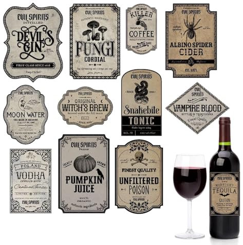 Potion Bottle Labels, Vintage Halloween Wine Bottle Labels, Apothecary Decals Wine Bottle Stickers, 12pcs Halloween Potion Bottles Stickers, Drink Stickers Housewarming Wine Bottle Labels