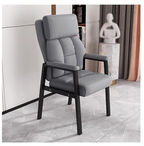 Moderner Hochlehner Akzentstuhl mit Metallrahmen, Einzel-Sofa-Stuhl für Wohnzimmer, Büro, Gästestühle und Empfangsstuhl, Leder-Lounge-Sessel (Grau)