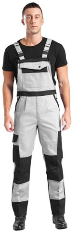 Xnihocha Herren Latzhose Overalls Retro Arbeitshose Verstellbare Träger Lange Arbeitslatzhose mit Knietaschen Handwerkerhose Grau XXL