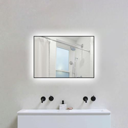 LaapDak LED Badspiegel mit Beleuchtung 45x65cm,Wandspiegel für Badezimmer,IP54 Wassergeschützt,Kaltweiß 6500K,Rechteckig,Energiesparlichtspiegel