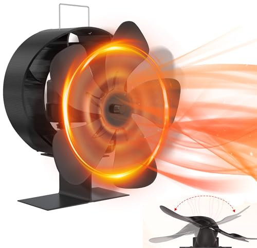 FIVMEN Ofenventilator 5 Blätter mit 60° Oszillation Kaminventilator Ohne Strom Leiser Betrieb Wärmebetriebener Ventilator Lüfter für Kamin Ofen Kaminöfen Holzöfen, Schwarz