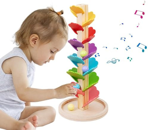 Wooden Music Tree, Rainbow Musical Tree with Marble Ball Run Track Game, Rainbow Singing Tree Toys, Wooden Ball Drop Musical Tree, Educational Toy for Learning & Musical Fun