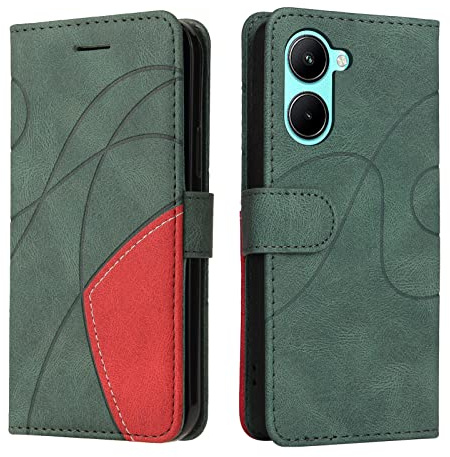 XINNI Carcasa para Realme C33 Funda, PU/TPU Retro Cuero Magnético Estuche Protector Anti-caída Caso del Tirón Case Cover, Verde