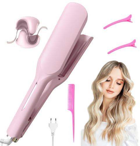 32mm Rizador de Pelo, Rizador de Pelo con 5 Temperaturas Ajustables, Ondas Profundas, Ondas Al Agua, Ondas Sirena, Moldeador De Ondas, Rizador Francés Para Pelo Largo/Corto, Ondas Instantáneas